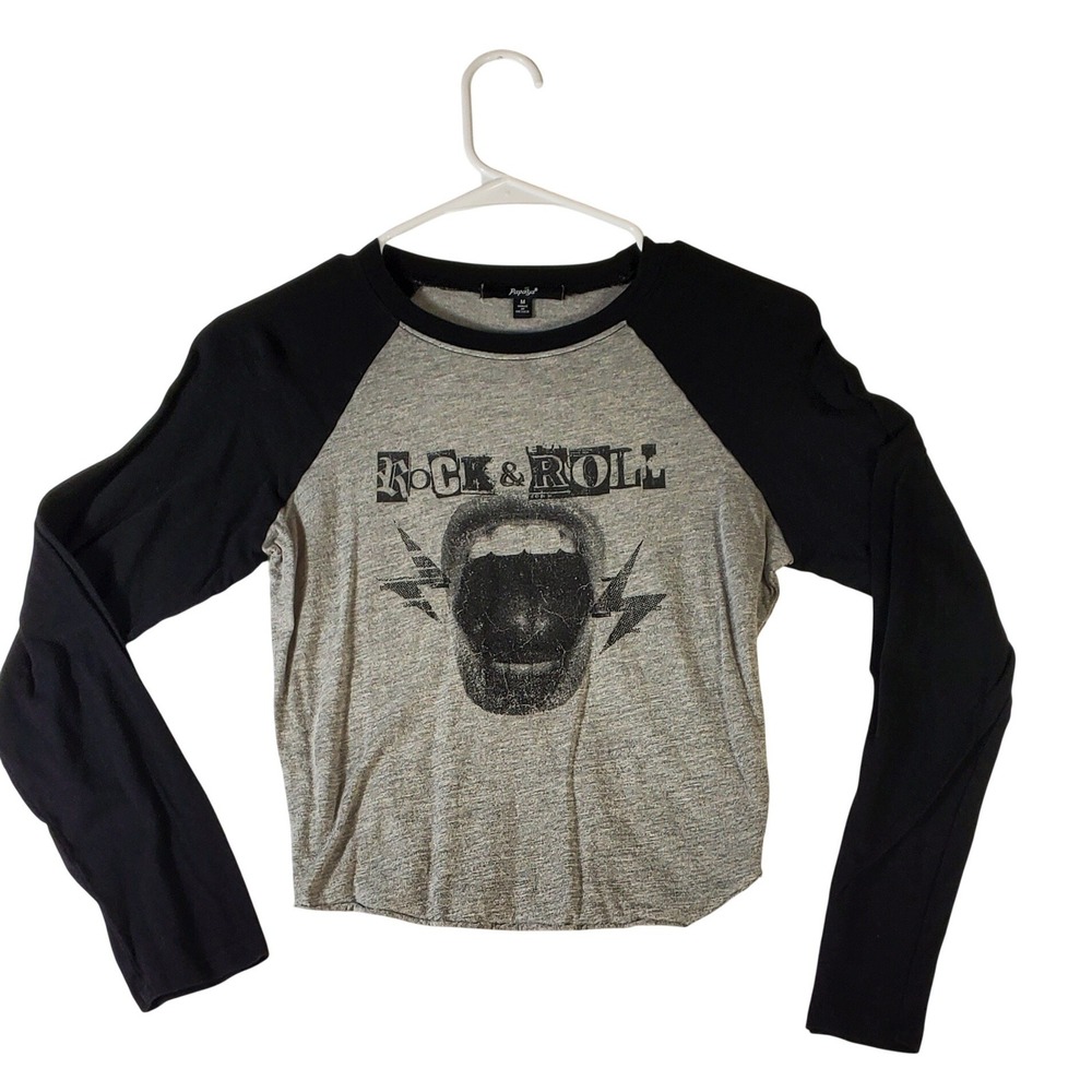 Papaya Kids‎ Rock and Roll Graphic Long Sleeve Baseball Tee Size Medium